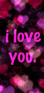 Romantic wallpaper with 'I love you' and pink hearts.