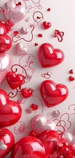 Red and pink hearts wallpaper with elegant design.