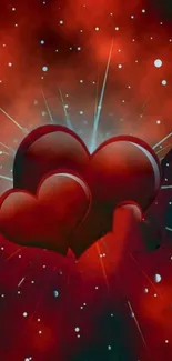 Abstract red hearts with cosmic background.