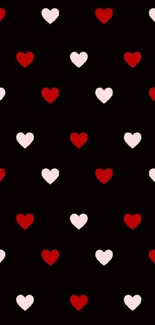 Collection of heart-themed wallpapers in pink, red, and black for mobile phones.