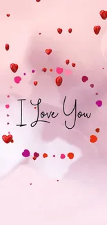 Romantic hearts mobile wallpaper with 'I Love You' text on pink background.