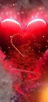 Glowing romantic red heart design wallpaper.