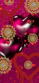 Vibrant magenta heart wallpaper design with intricate patterns.