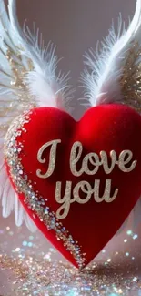 Red heart with wings and 'I Love You' text