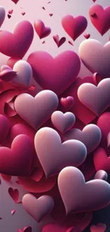 Mobile wallpaper with cascading pink hearts.