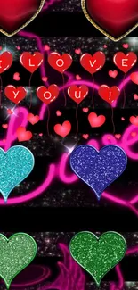 Glittering hearts with 'I Love You' message