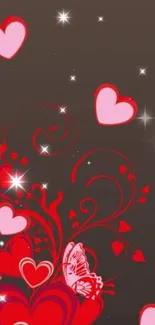 Romantic hearts with stars and swirls, perfect for wallpaper.