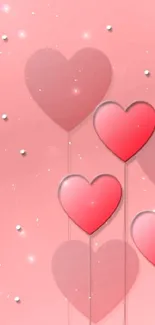 Romantic pink heart balloons on blush background wallpaper.