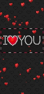 Black and red heart-themed wallpaper with I Love You design