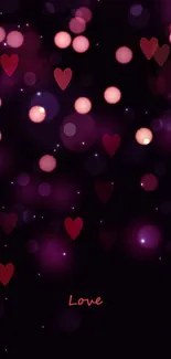 Romantic hearts wallpaper with a purple glow for mobile devices.