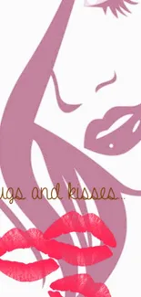 Romantic illustration with pink lips and kisses in stylish design.