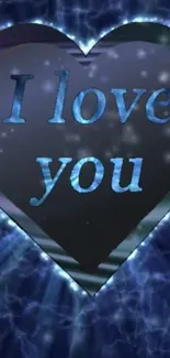 Shimmering heart with 'I Love You' text on a navy blue background.