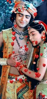 Romantic Indian couple in traditional attire wallpaper.