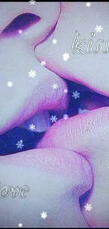 Romantic kiss wallpaper with soft snowflakes.