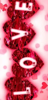 Red and pink love heart mobile wallpaper with crystals.