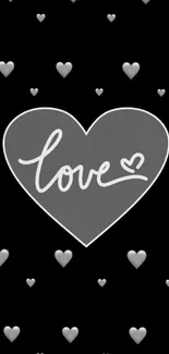 Black background with grey heart and 'love' text.