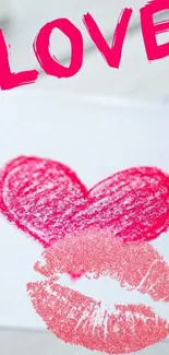 Pink lipstick kiss with 'Love' text on white background.