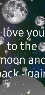 Romantic wallpaper with moon and love quote.