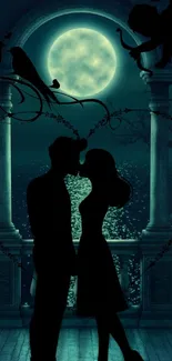 Romantic silhouette under a full moon night.