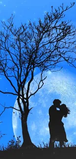 Silhouetted couple under moonlit sky wallpaper.