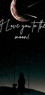 Silhouette under crescent moon with stars, romantic mobile wallpaper.