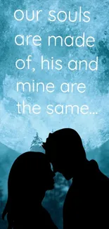 Couple silhouette with romantic quote under a giant moon.