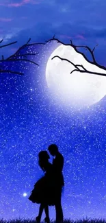 Romantic silhouette under a full moon.