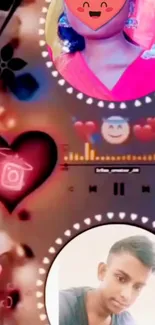 Music-themed mobile wallpaper with hearts and vibrant colors.