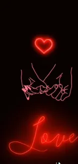 Neon heart and love design on black background.