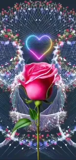 Vibrant neon rose with heart design