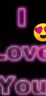 Romantic neon wallpaper with pink glowing text and heart emoji.