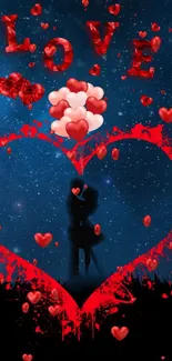 Romantic silhouette with hearts and stars.