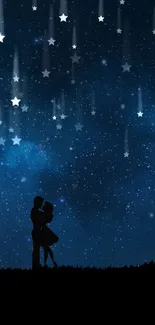 Silhouette of couple under a galaxy sky, romantic night wallpaper.