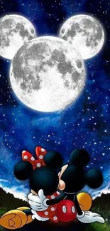 Cartoon couple under the moonlit sky wallpaper