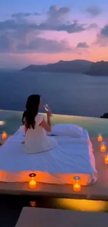 Romantic evening ocean view with candlelight ambiance.