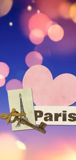 Romantic Paris wallpaper with bokeh and Eiffel Tower.