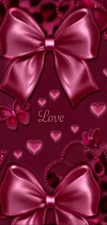 Romantic pink bow and hearts mobile wallpaper.