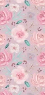 Romantic pink floral wallpaper with hand-painted blossoms.