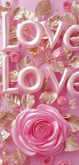 Romantic pink and gold floral love wallpaper