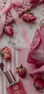 Romantic pink floral mobile wallpaper with roses and vintage elements.