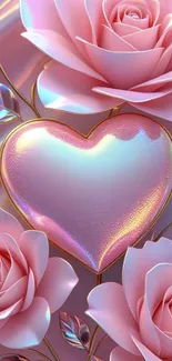 Pink heart with roses wallpaper.