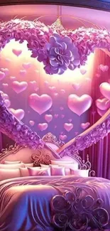 Romantic pink heart bedroom wallpaper with dreamy ambiance.