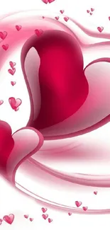 Romantic 3D pink hearts mobile wallpaper with floating effect.