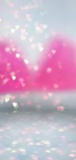 Romantic pink heart bokeh wallpaper for mobile phones.