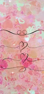 Romantic pink heart wallpaper with intricate patterns and sparkles