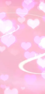 Romantic pink heart wallpaper with bokeh effect design.