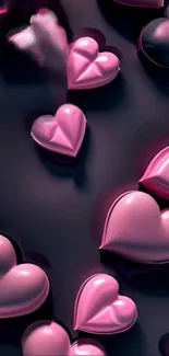 Pink hearts mobile wallpaper on dark background.