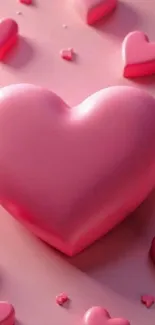 A 3D pink heart wallpaper with a romantic theme.