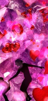 Love-themed wallpaper with pink hearts and crystals