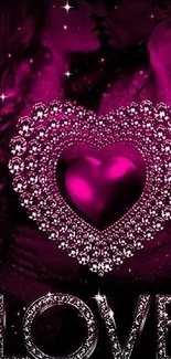 Romantic pink heart design on dark background.